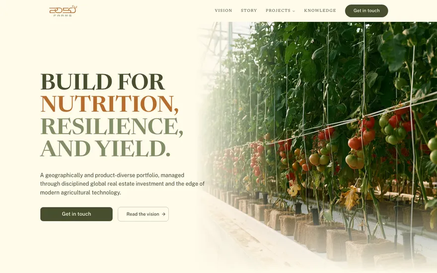 The 2050 Farms website home page.